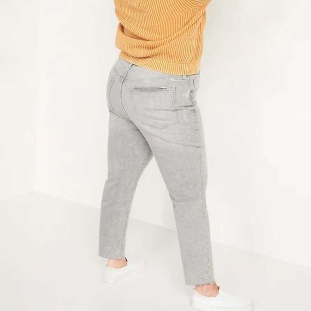 Old Navy High-Waisted O.G. Straight Button-Fly Gray Cut-Off Jeans for Women New - Picture 3 of 7